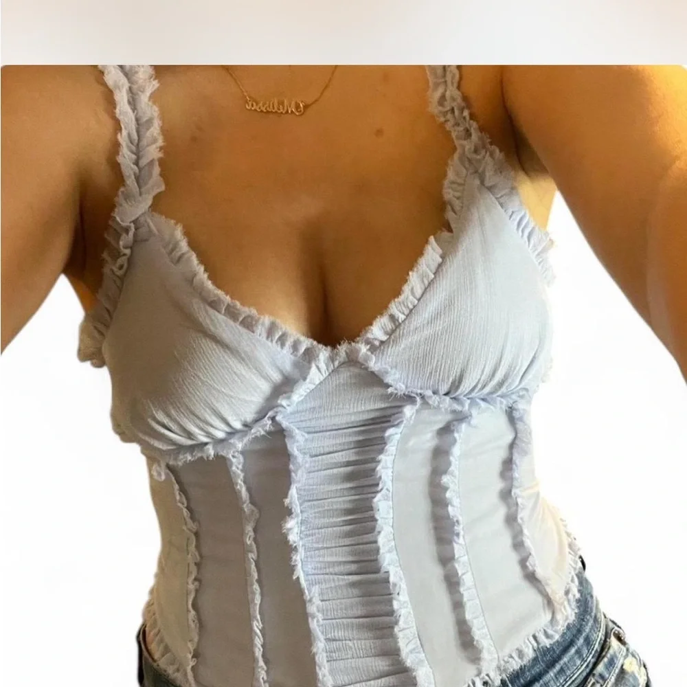 Kimchi Blue Gray Ruched Ruffled tank top - Picture 2 of 5